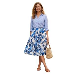 Lily Blue Floral A-Line Midi Skirt with Pockets - Size M